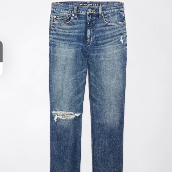 AE Stretch Super High-Waisted Ripped Straight Jean - Picture 3 of 5